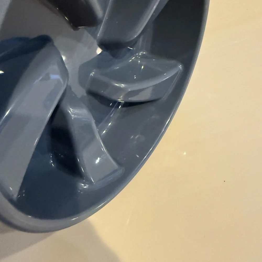 Blue Slow Feeder Dog Bowls (2) skid feet water or food 27” in diameter 2” depth